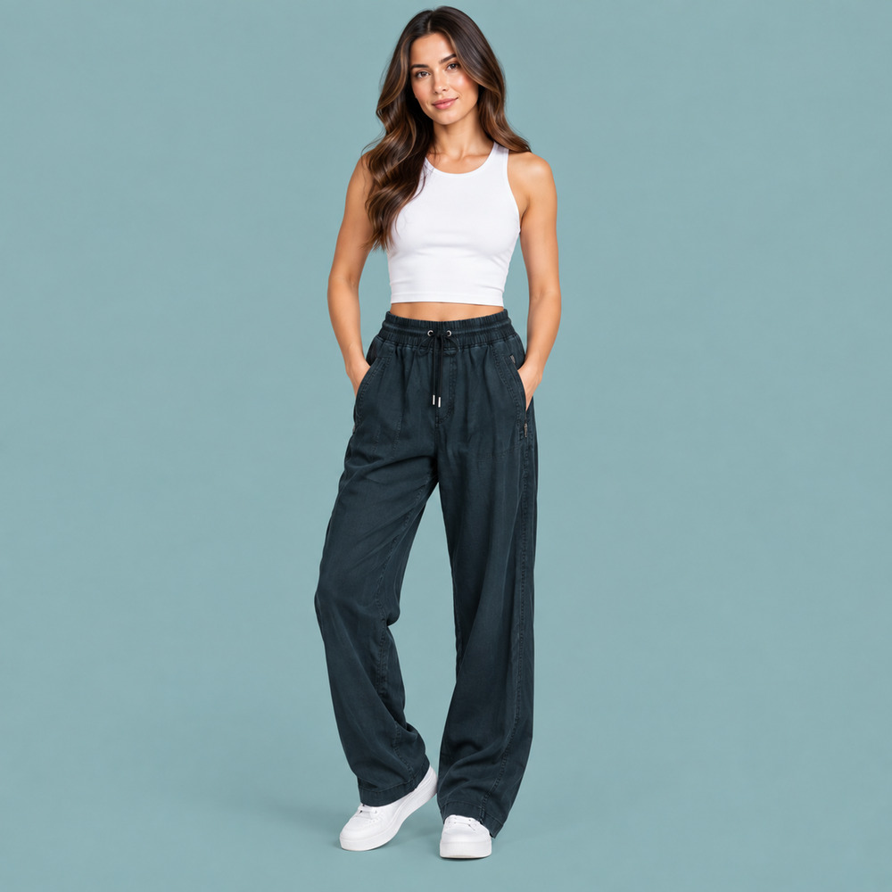 Athleta Size 24 Black Cabo Drawstring Pull On 100% Linen Wide Leg Pants